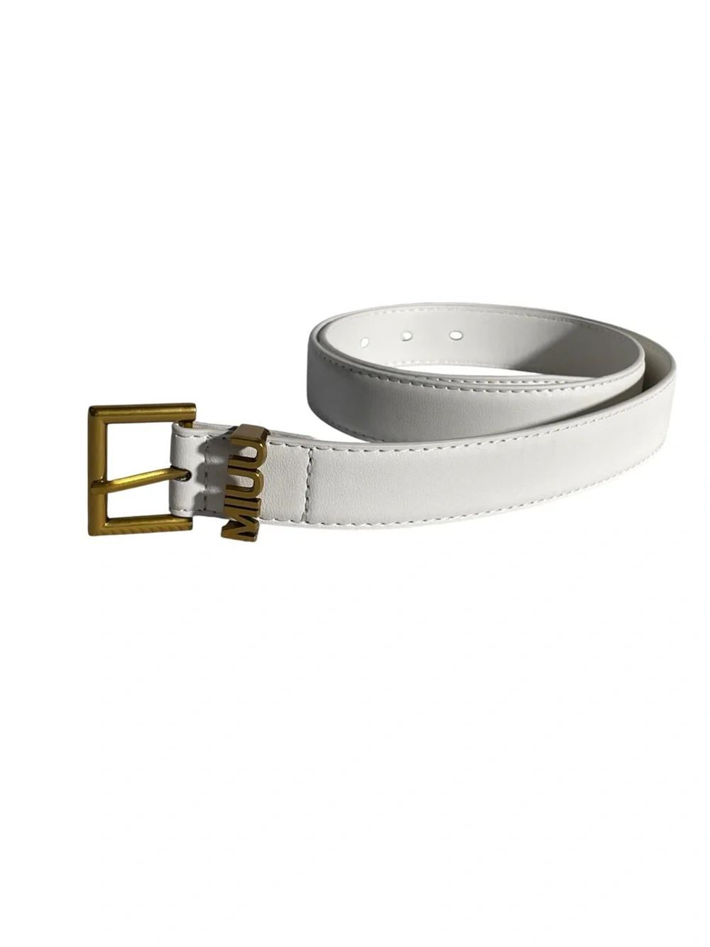 💁🏻‍♀️ White Leather Belt with Gold-Tone Logo Buckle 💁🏻‍♀️